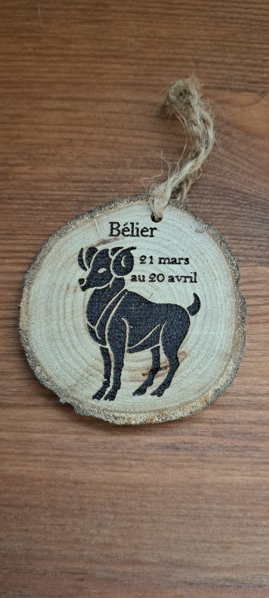 Porte-clefs "signe astrologique" en bois massif