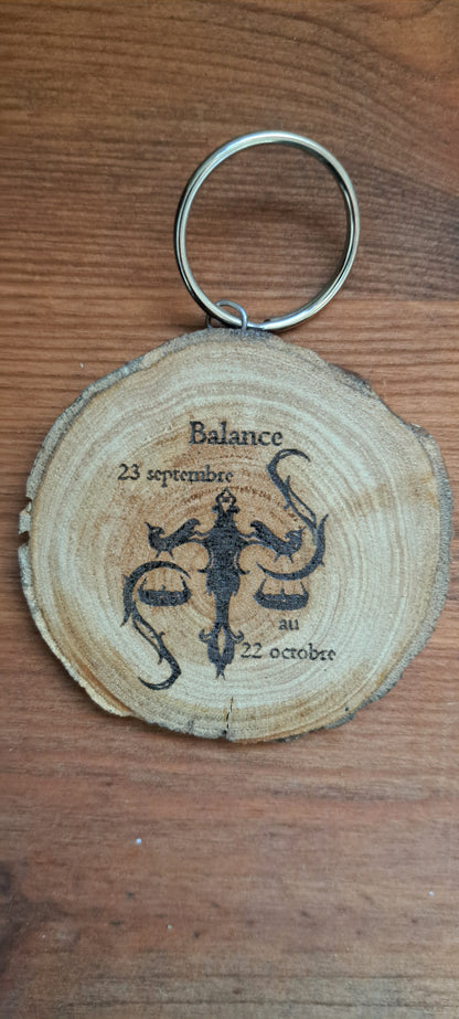 Porte-clefs "signe astrologique" en bois massif
