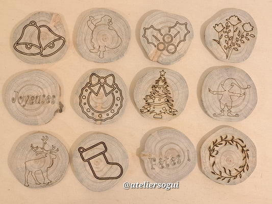 Lot de 6 Décorations de Noël en bois massif