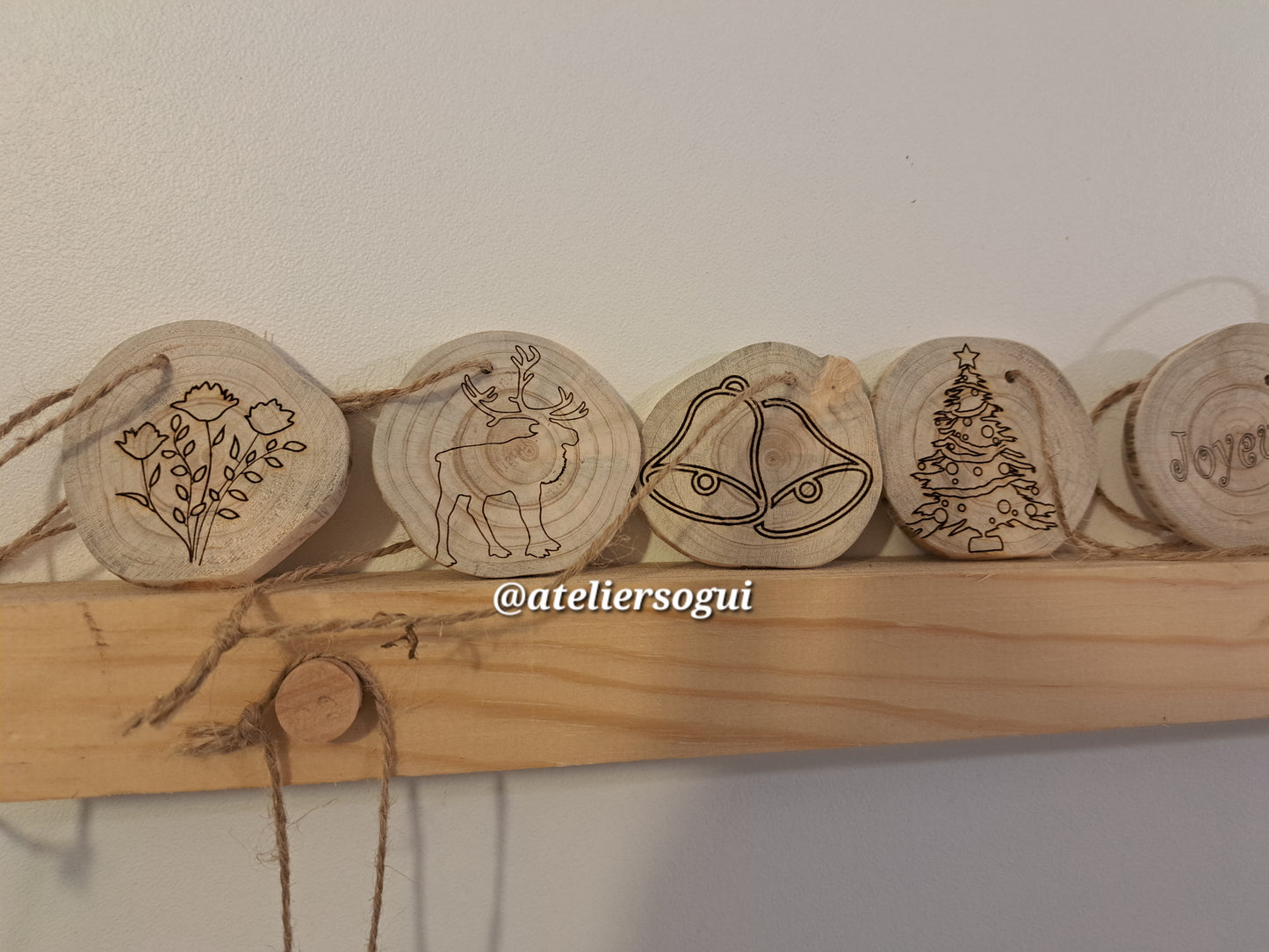 Lot de 6 Décorations de Noël en bois massif