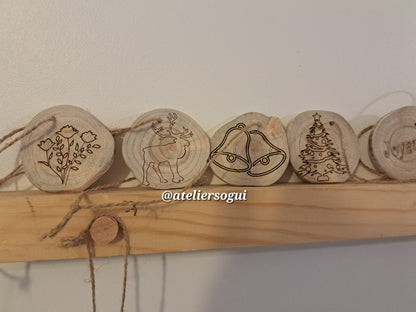 Lot de 6 Décorations de Noël en bois massif
