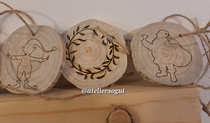 Lot de 6 Décorations de Noël en bois massif