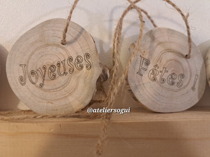 Lot de 6 Décorations de Noël en bois massif