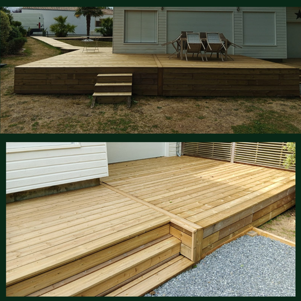 TERRASSE EN PIN AUTOUR D'UNE MAISON