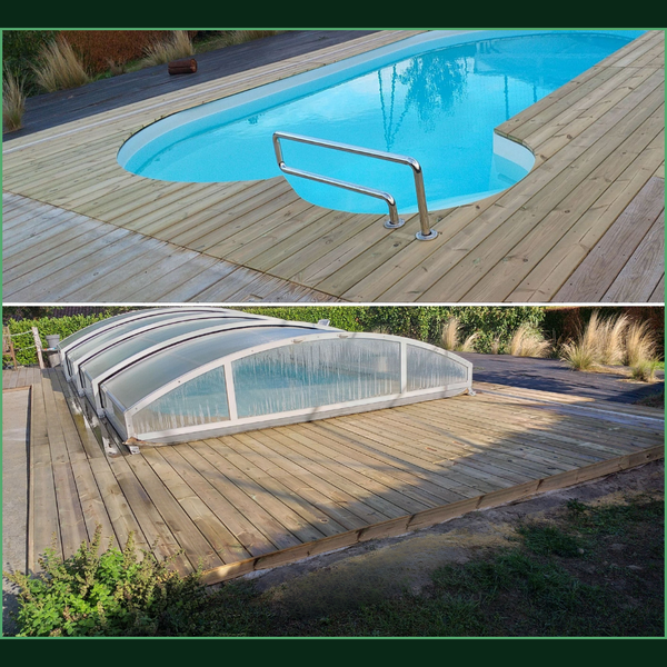 TERRASSE EN PIN AUTOUR D'UNE PISCINE